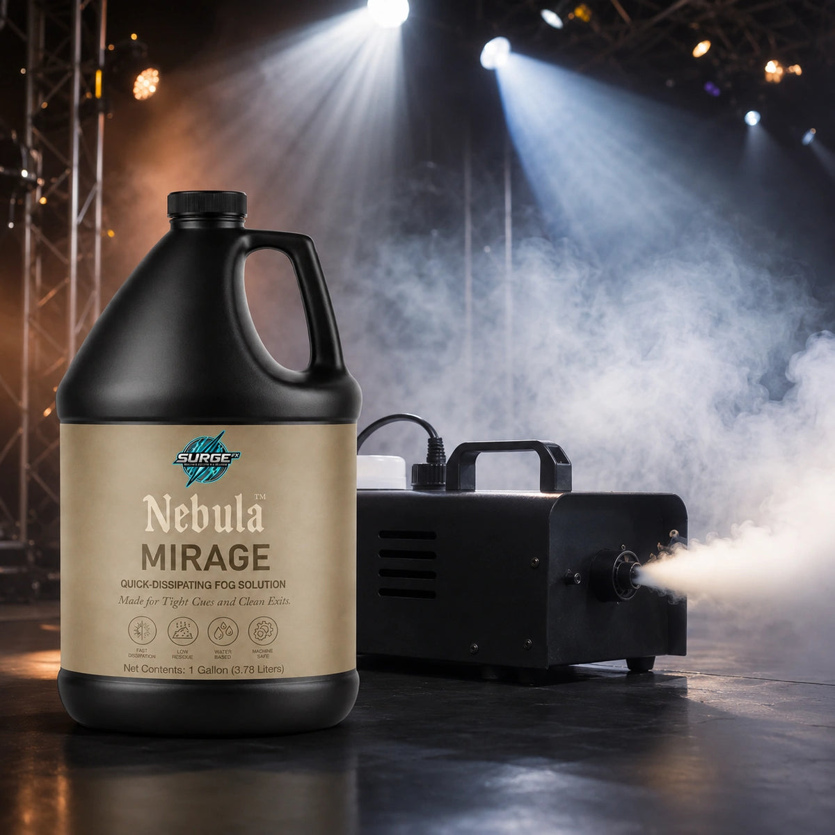 Nebula Mirage quick-dissipating fog solution theatrical showcase image