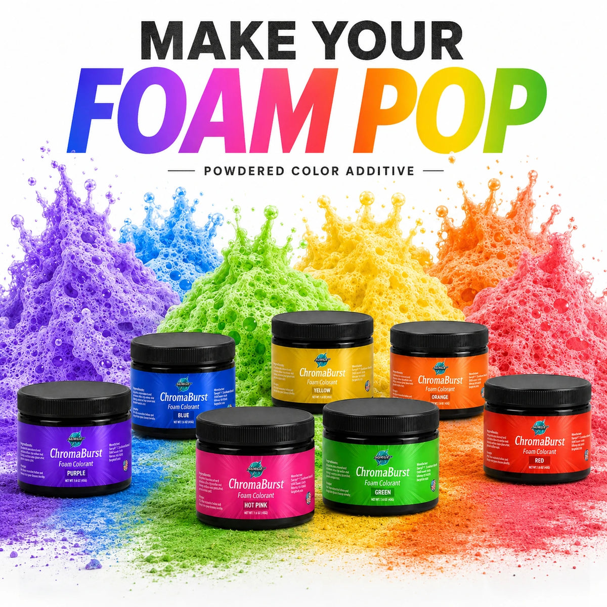 ChromaBurst foam colorant color showcase - SurgeFX