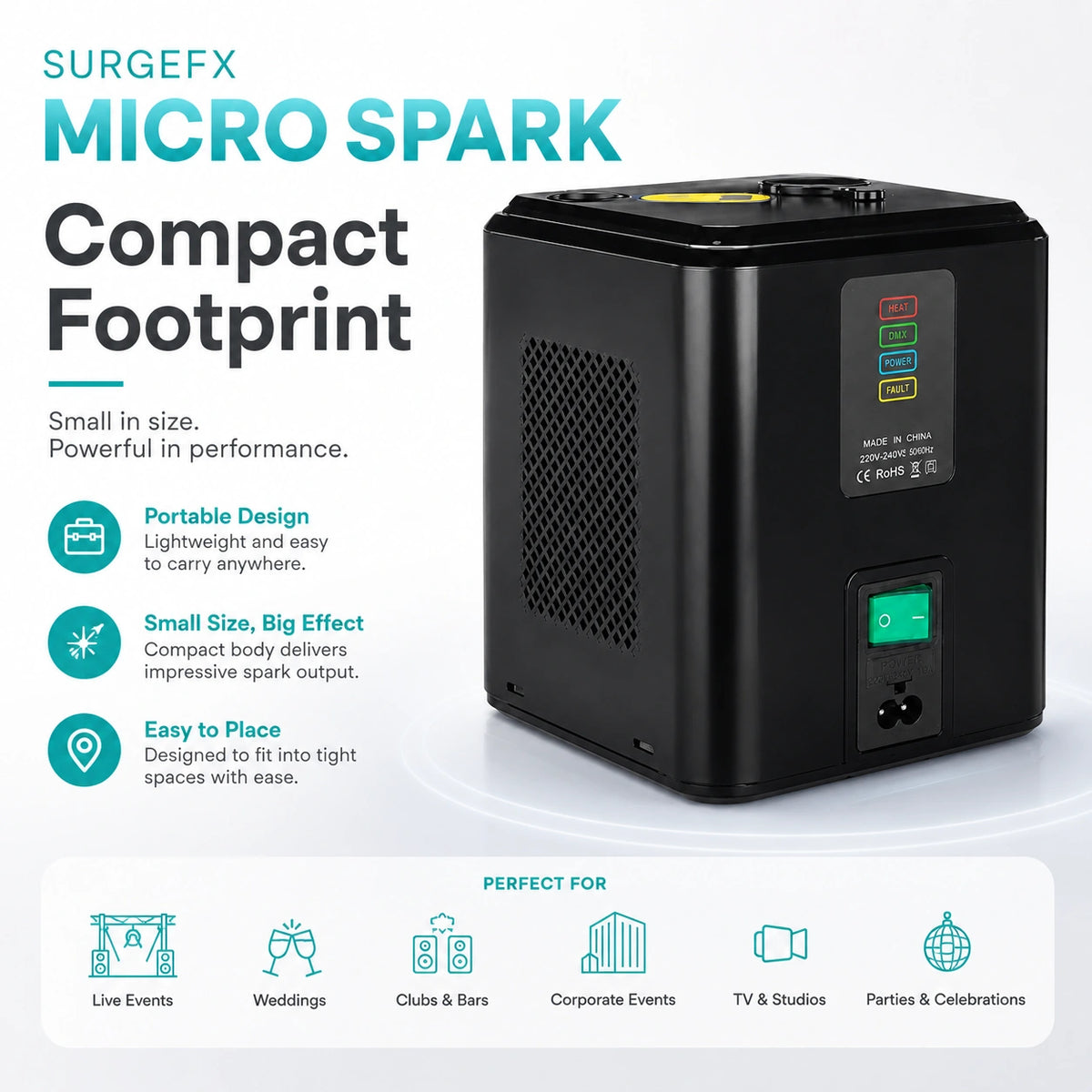 SurgeFX Micro Spark compact footprint product feature image