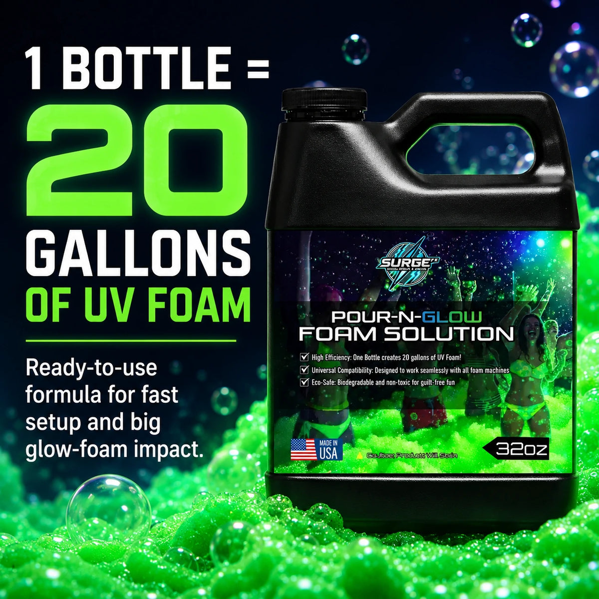 32oz UV Foam Solution – Pour & Glow Packs - Blacklight Foam Benefits