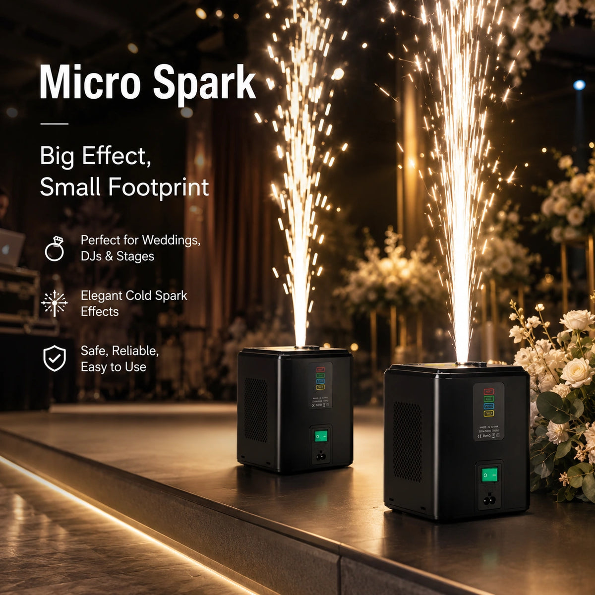 SurgeFX Micro Spark cold spark effect in action at an event
