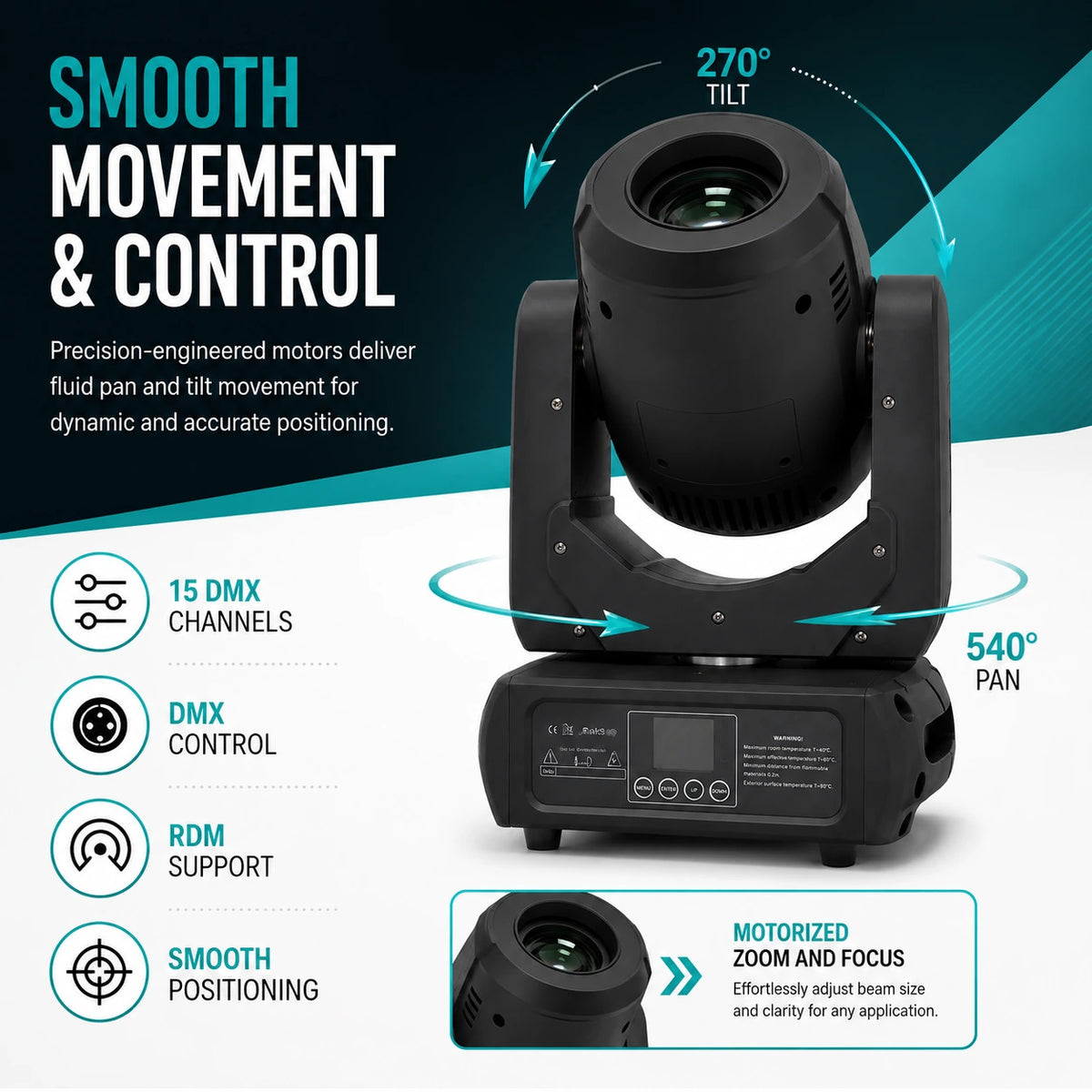 SurgeFX SF-BM200 smooth movement and control infographic.