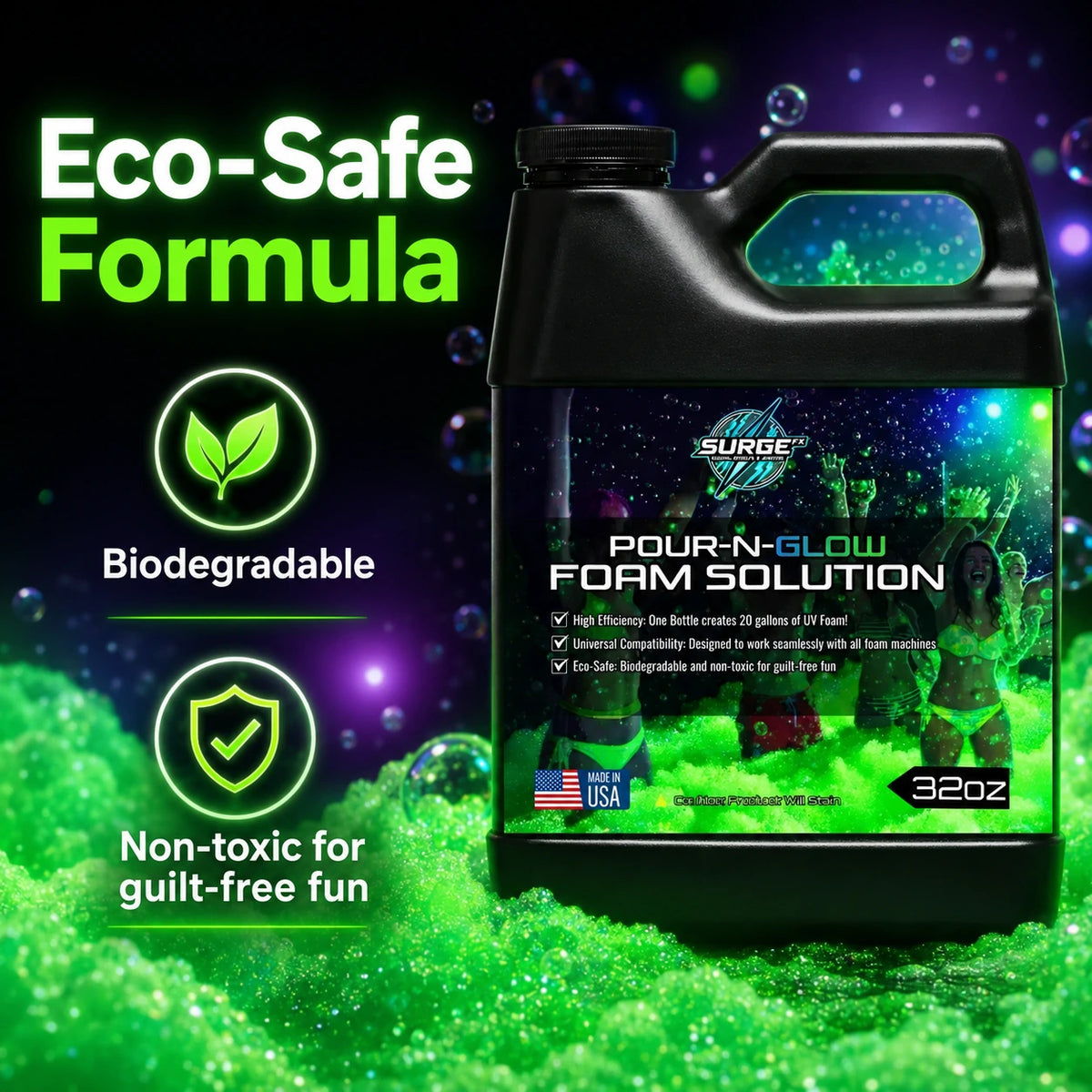 32oz UV Foam Solution – Pour & Glow Packs - Party Use