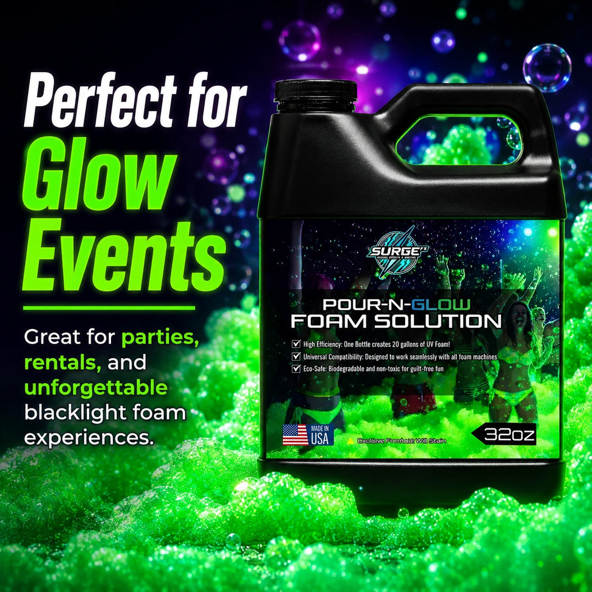 32oz UV Foam Solution – Pour & Glow Packs - Safe Non Toxic