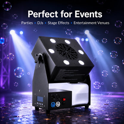 Event entertainment use image showing the Ventaris Mini bubble machine for parties, DJs, and venues