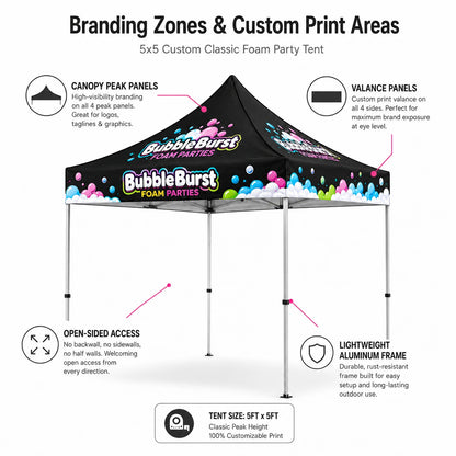 5x5 Custom Classic Foam Party Tent diagram / customization image