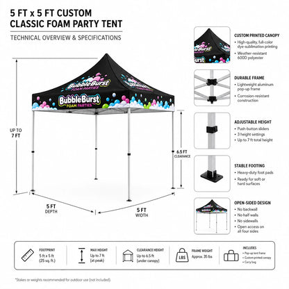 5x5 Custom Classic Foam Party Tent layout / branding zones image
