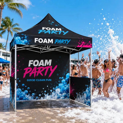 Custom foam party tent at an outdoor foam party event