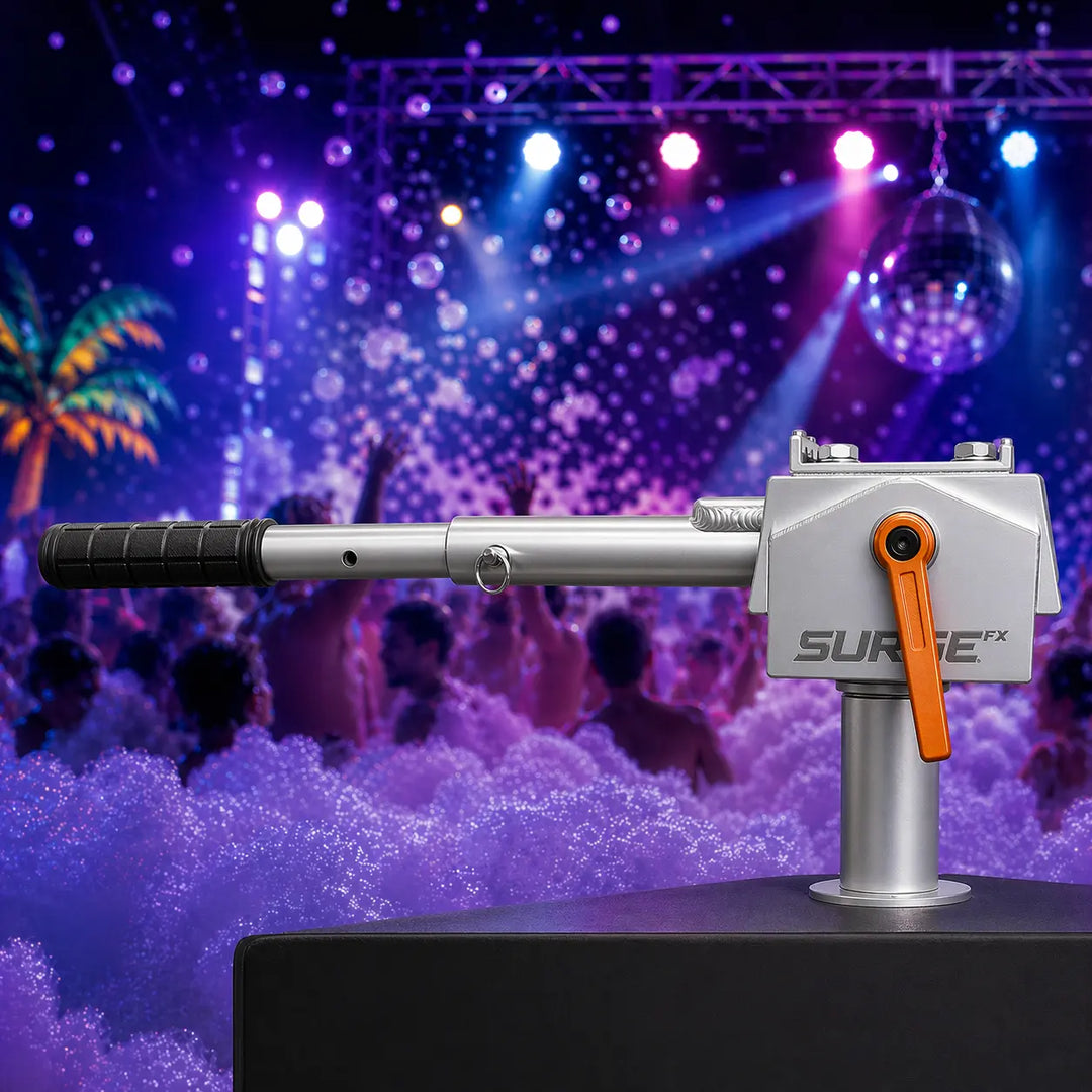 Universal Foam Machine Mount showing bracket and adjustable clamp assembly.