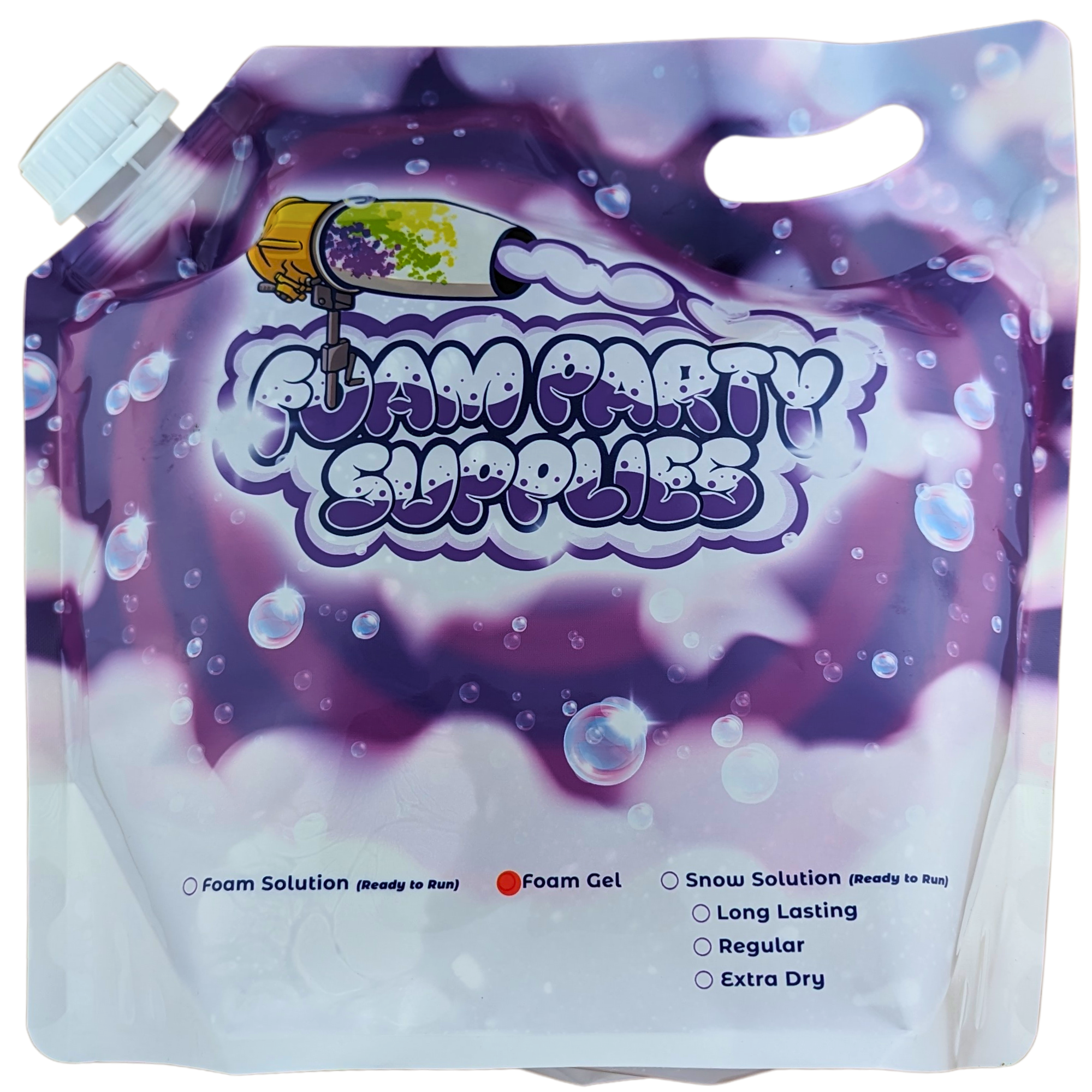 A 1-gallon bag of Foam Party Supplies' Foam Gel Solution for foam machines