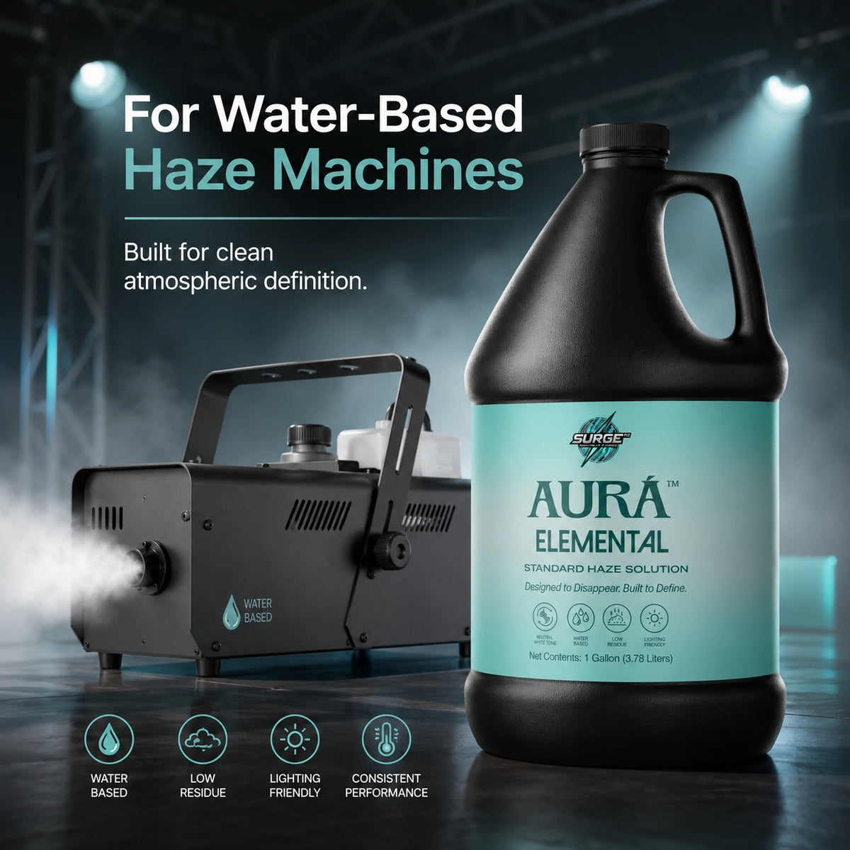 Aurà Elemental water-based haze fluid machine compatibility image
