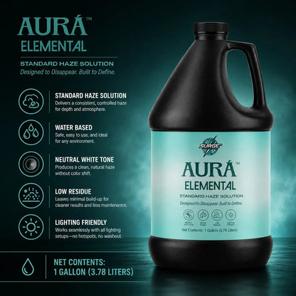 Aurà Elemental water-based haze fluid label detail image