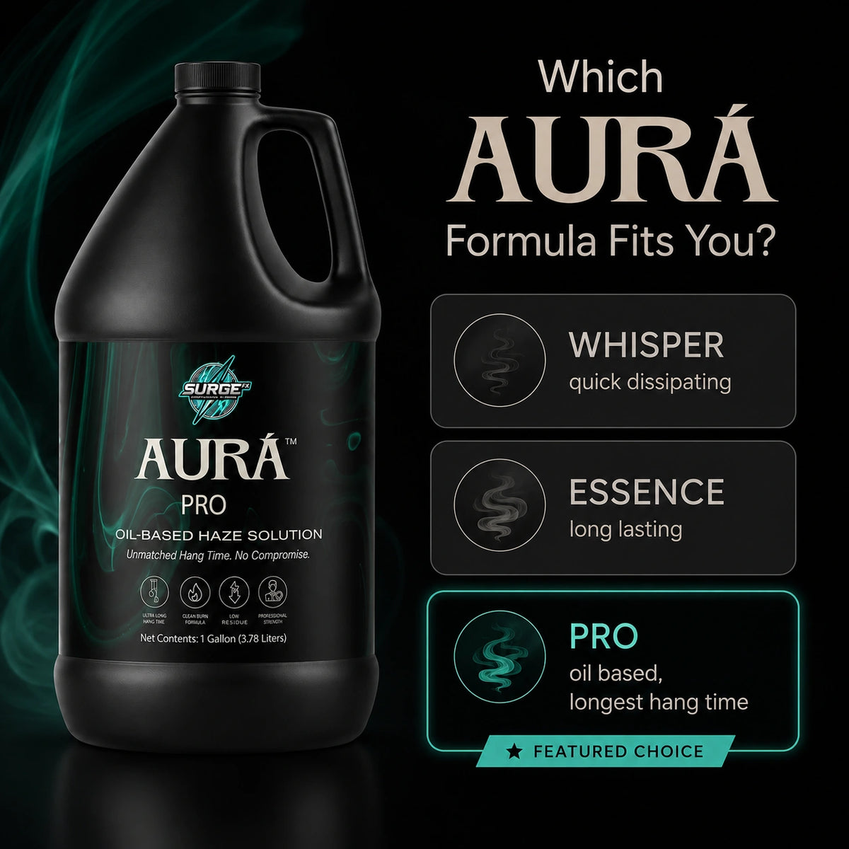 Aurà Pro oil-based haze fluid formula comparison image