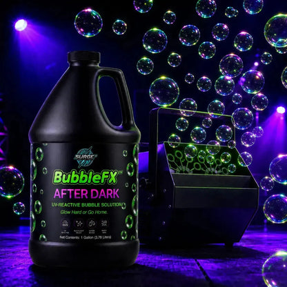 Immersive after-dark rave style scene featuring realistic glowing bubbles