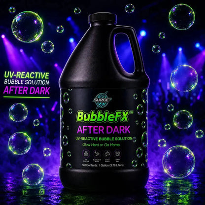 Product-focused promotional image highlighting the UV-reactive nature of the bubble solution