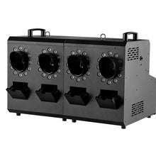 Four-head RGB fog and bubble machine shown on a clean white background.