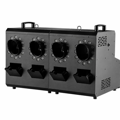Four-head RGB fog and bubble machine shown on a clean white background.