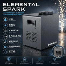 SurgeFX Elemental Spark waterproof outdoor spark machine — Product overview marketing image