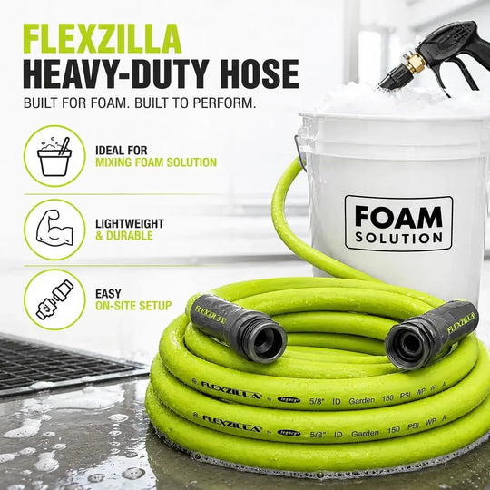 Flexzilla 5/8 x 10 ft Heavy Duty Hose use case with foam gear