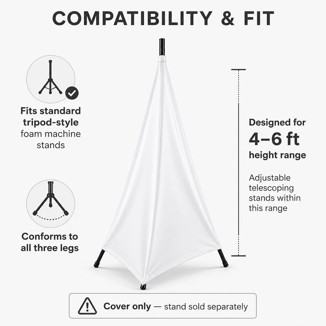 Foam Machine Tripod Cover White compatibility infographic