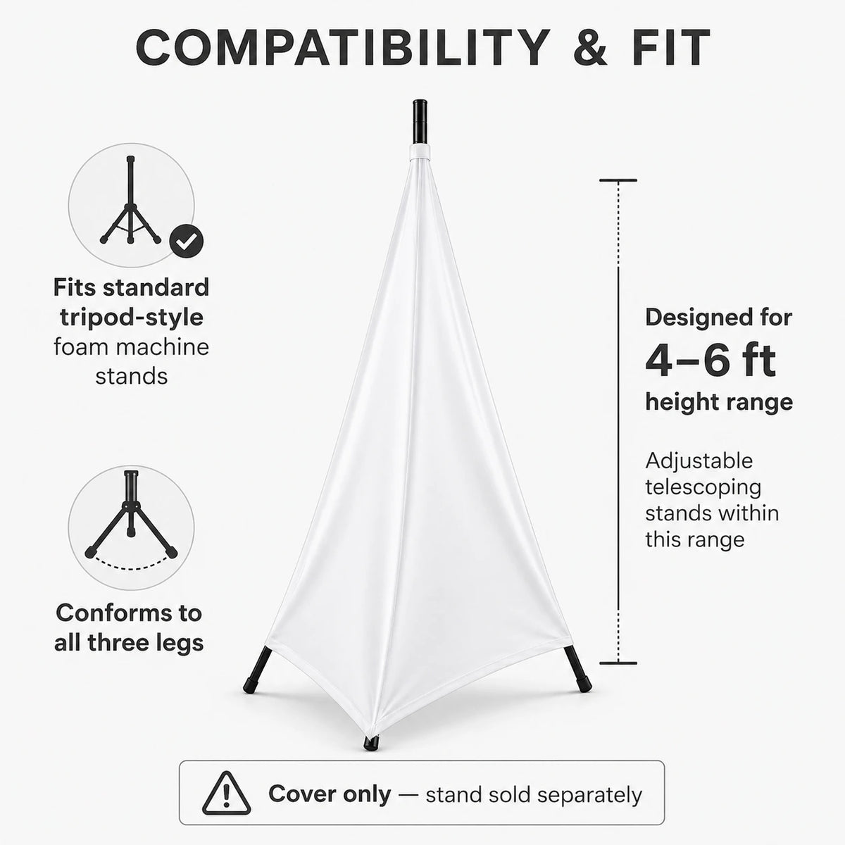 Foam Machine Tripod Cover White compatibility infographic