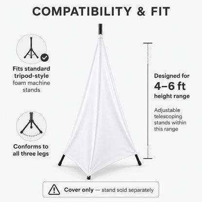 Foam Machine Tripod Cover White compatibility infographic