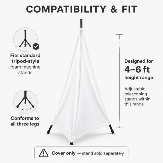 Foam Machine Tripod Cover White compatibility infographic