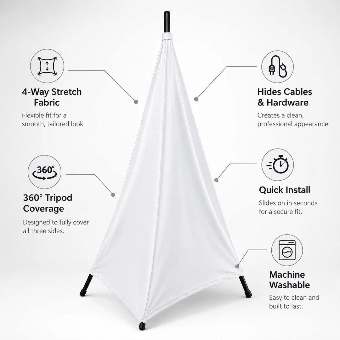 Foam Machine Tripod Cover White key product features infographic