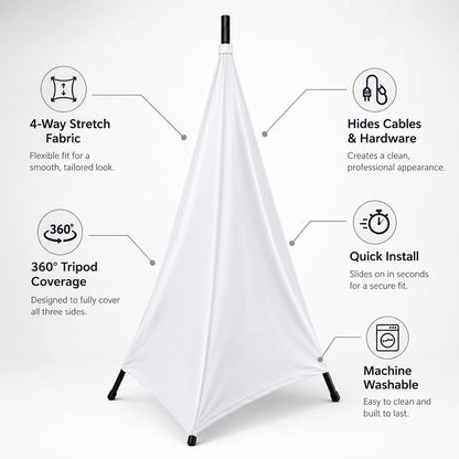 Foam Machine Tripod Cover White key product features infographic