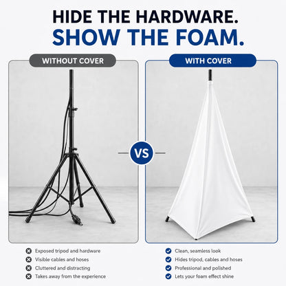 Foam Machine Tripod Cover White benefit/callout infographic