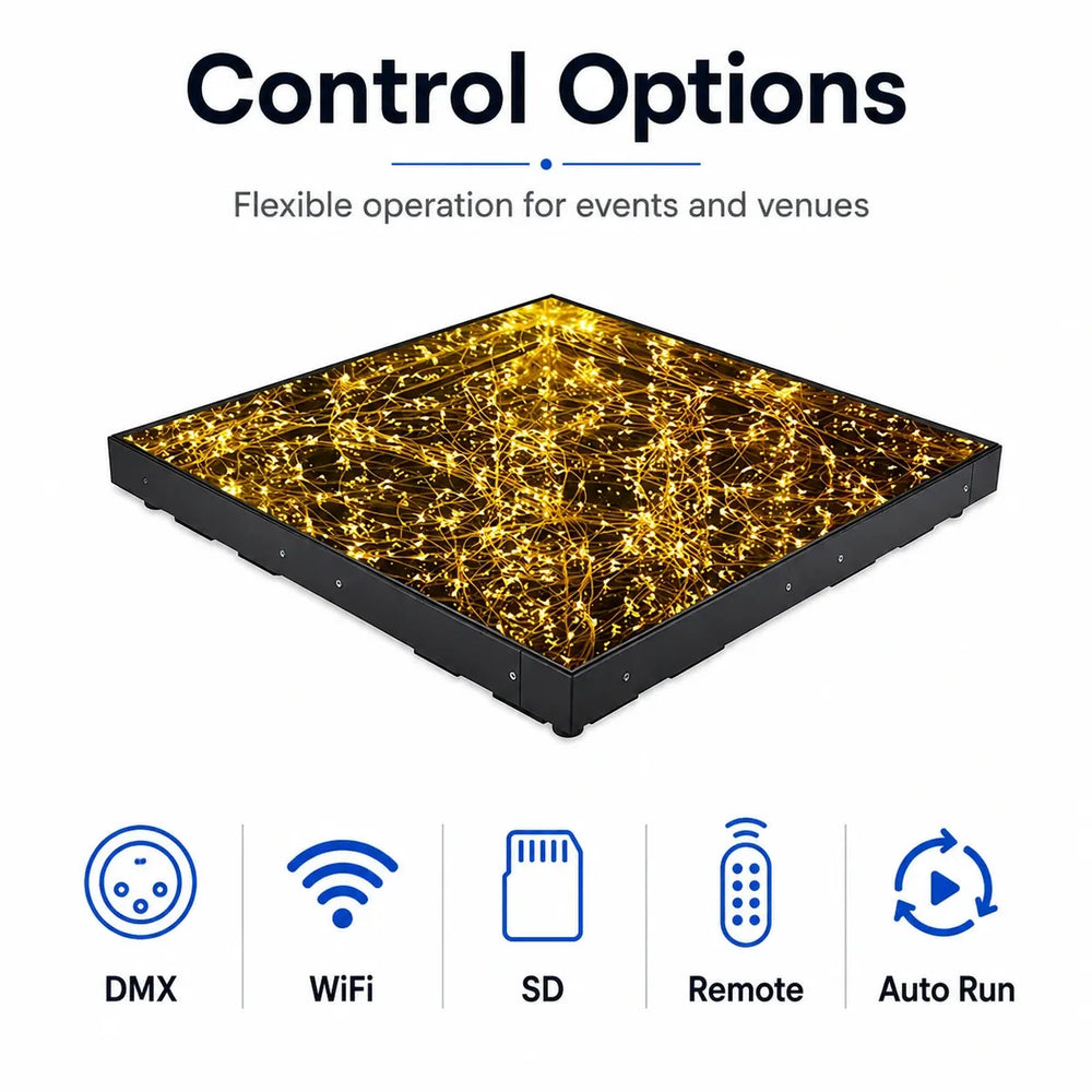 Star LED Magnetic Dance Floor control options and DMX settings display