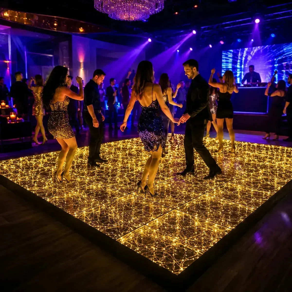 Star LED Magnetic Dance Floor illuminated at nightclub DJ event