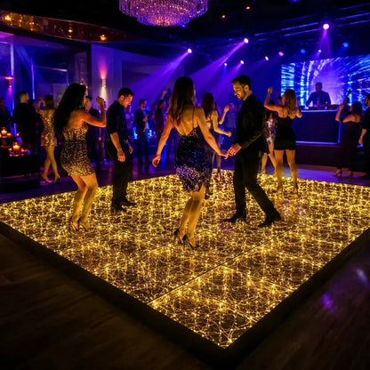 Star LED Magnetic Dance Floor illuminated at nightclub DJ event