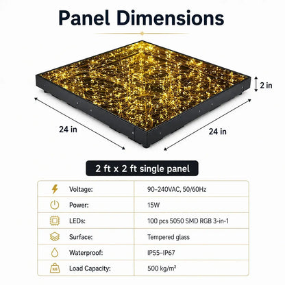Star LED Magnetic Dance Floor panel dimensions and technical specifications chart