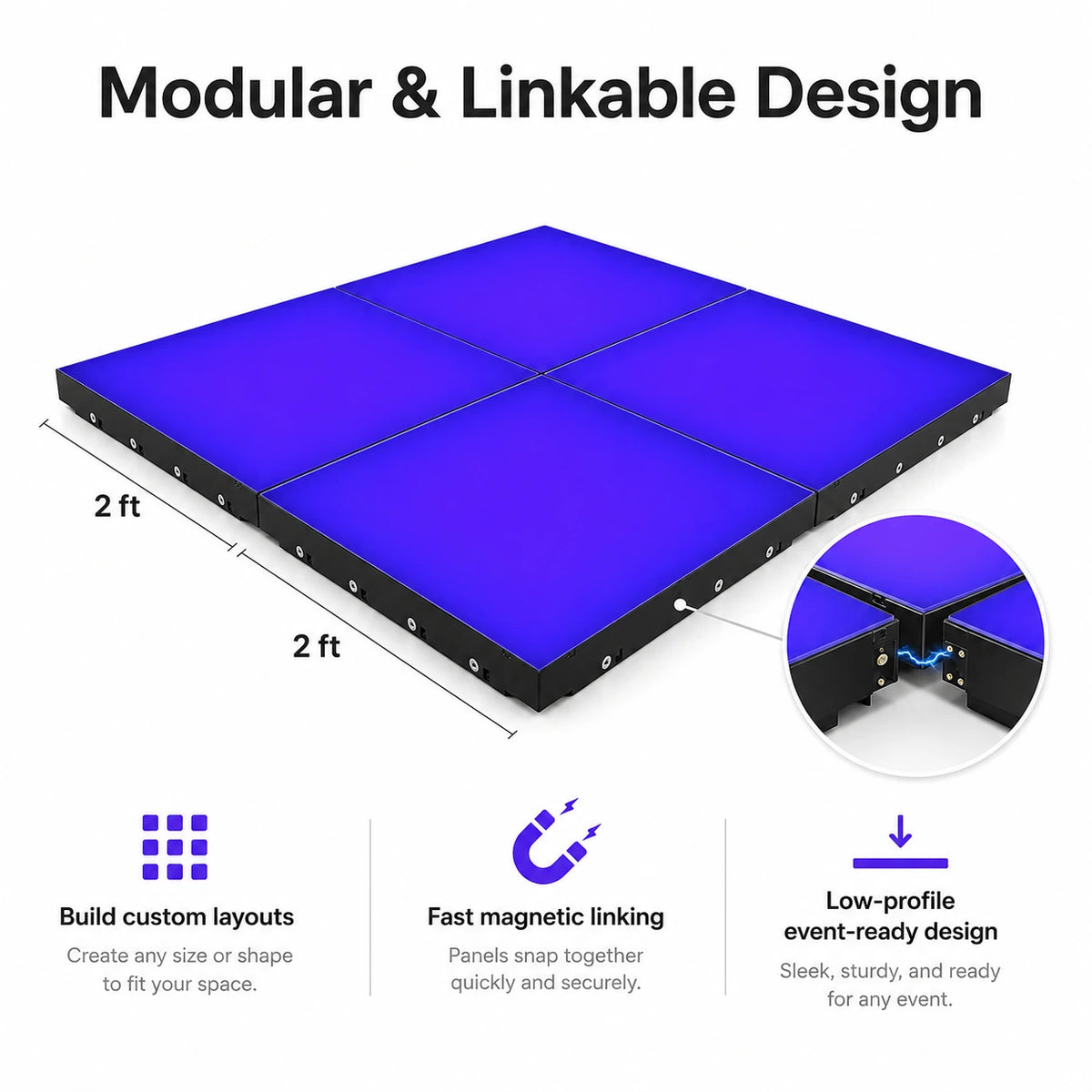 Modular linkable design of RGB LED Dance Floor 2x2 panels