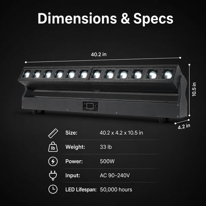 SurgeFX SF-ST1240 12x40W strip strobe moving head light dimensions specs image