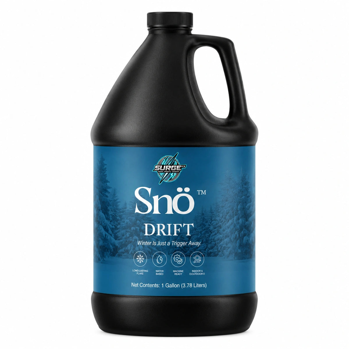 Snö Drift standard snow solution in a black 1-gallon bottle on a clean white background