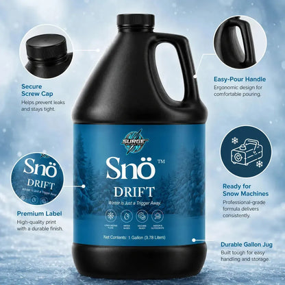Snö Drift black bottle in a dramatic snow-themed environment