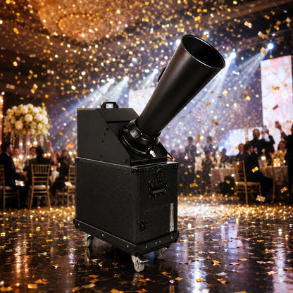 Big Bang confetti launcher creating a luxury event confetti effect for weddings and premium productions.
