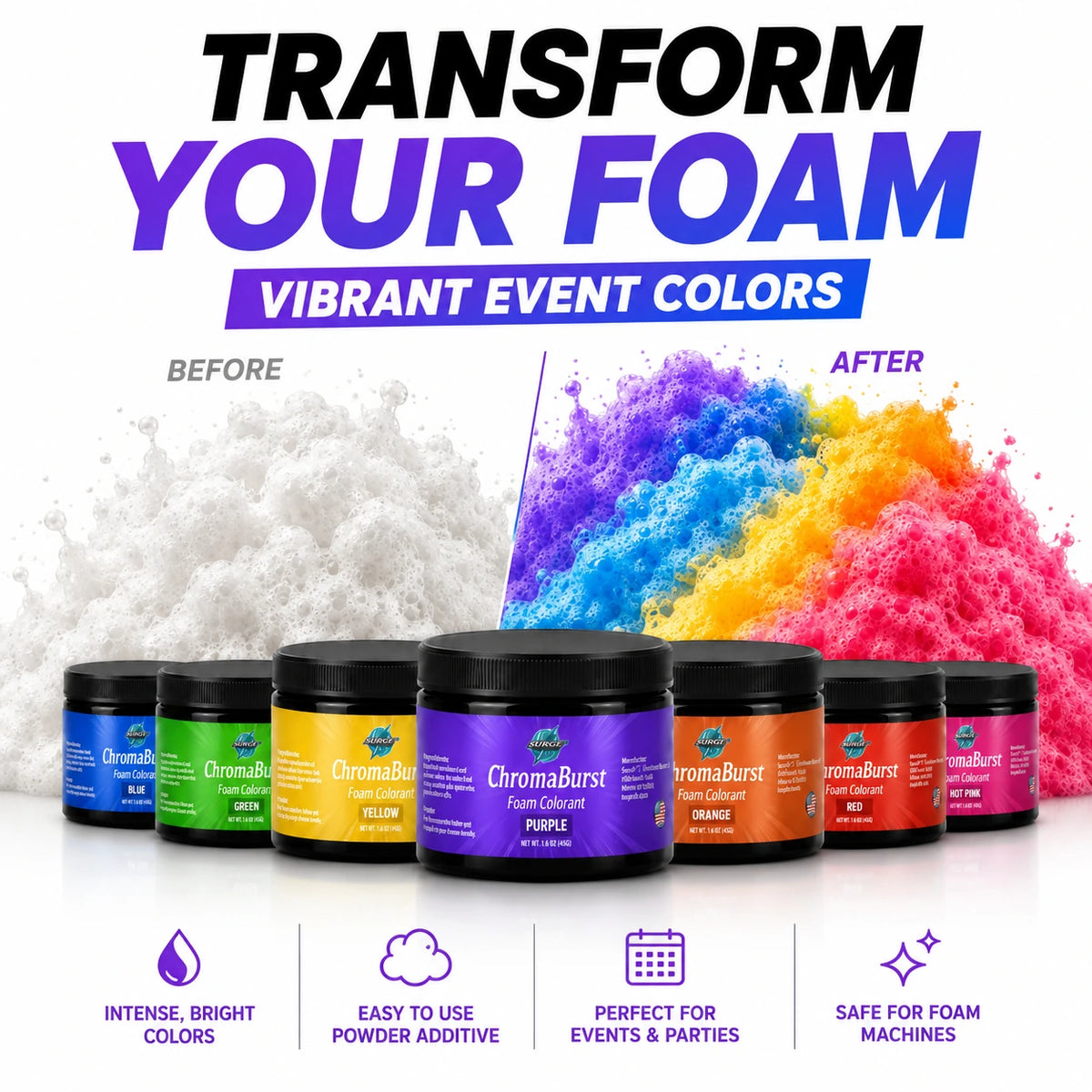 ChromaBurst foam colorant before and after color effect - SurgeFX