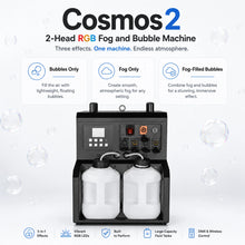 Cosmos2 two-head RGB fog and bubble machine front view with dual output heads.