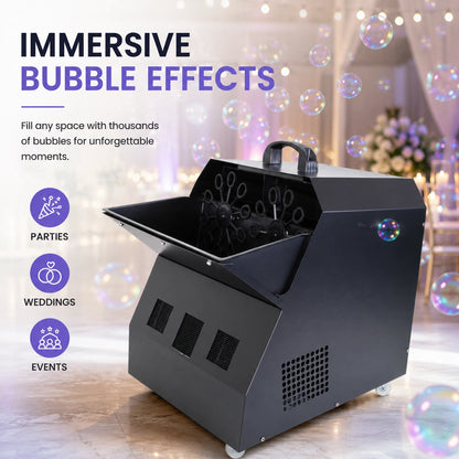 SurgeFX Cyclone bubble machine creating immersive bubble effects.