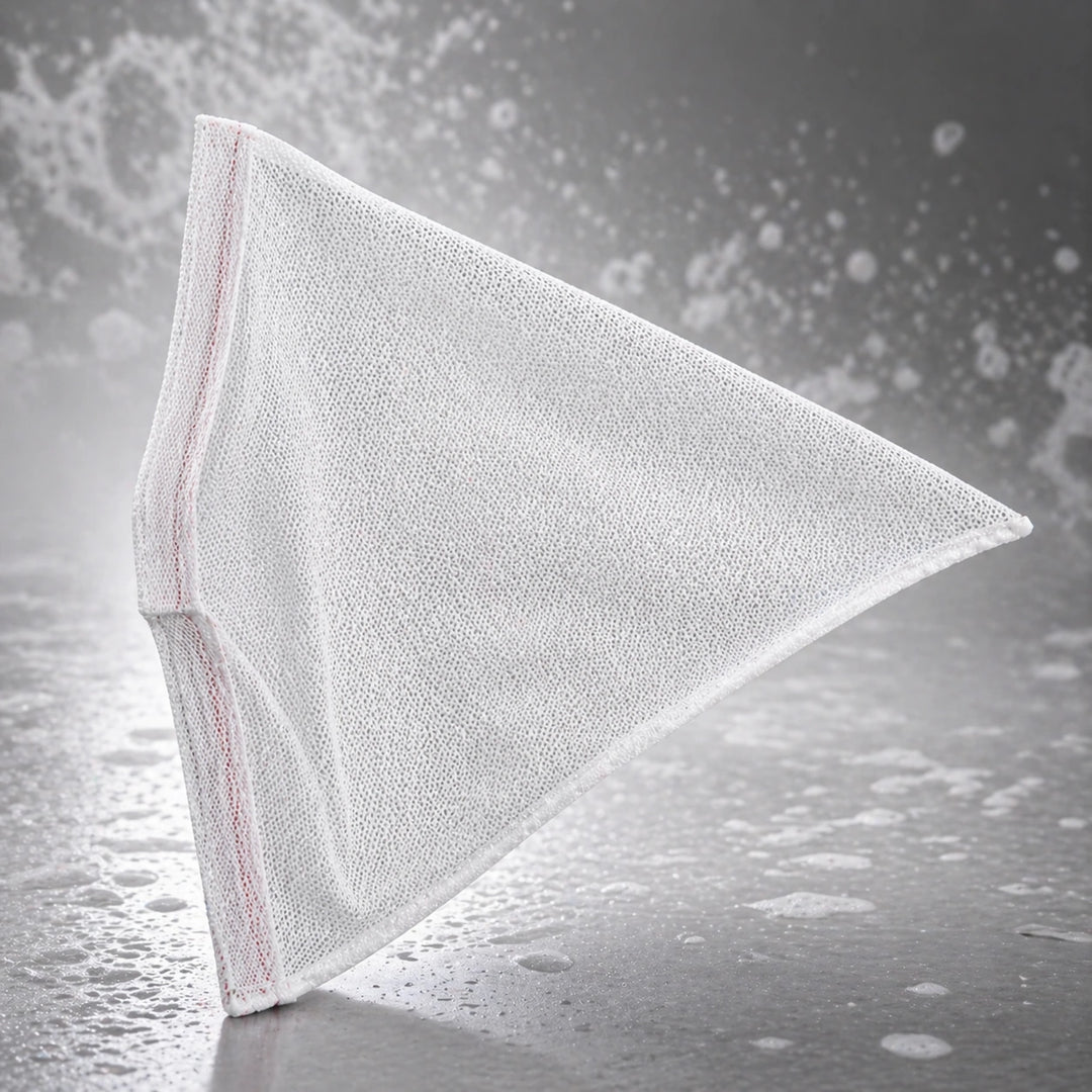 White triangular cloth on a textured gray background