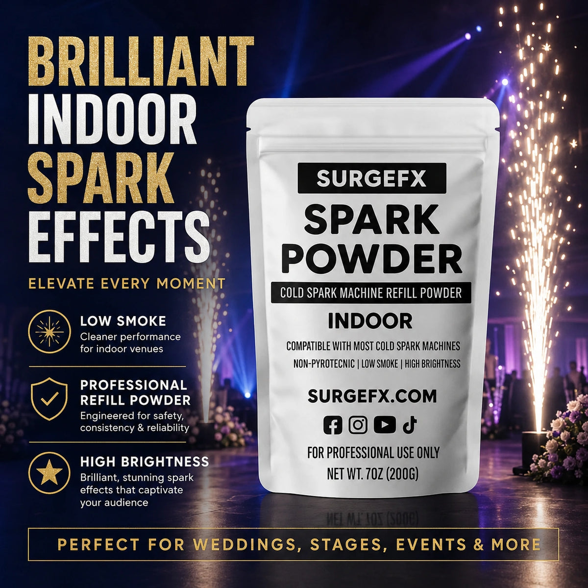SurgeFX Indoor Cold Spark Powder event performance
