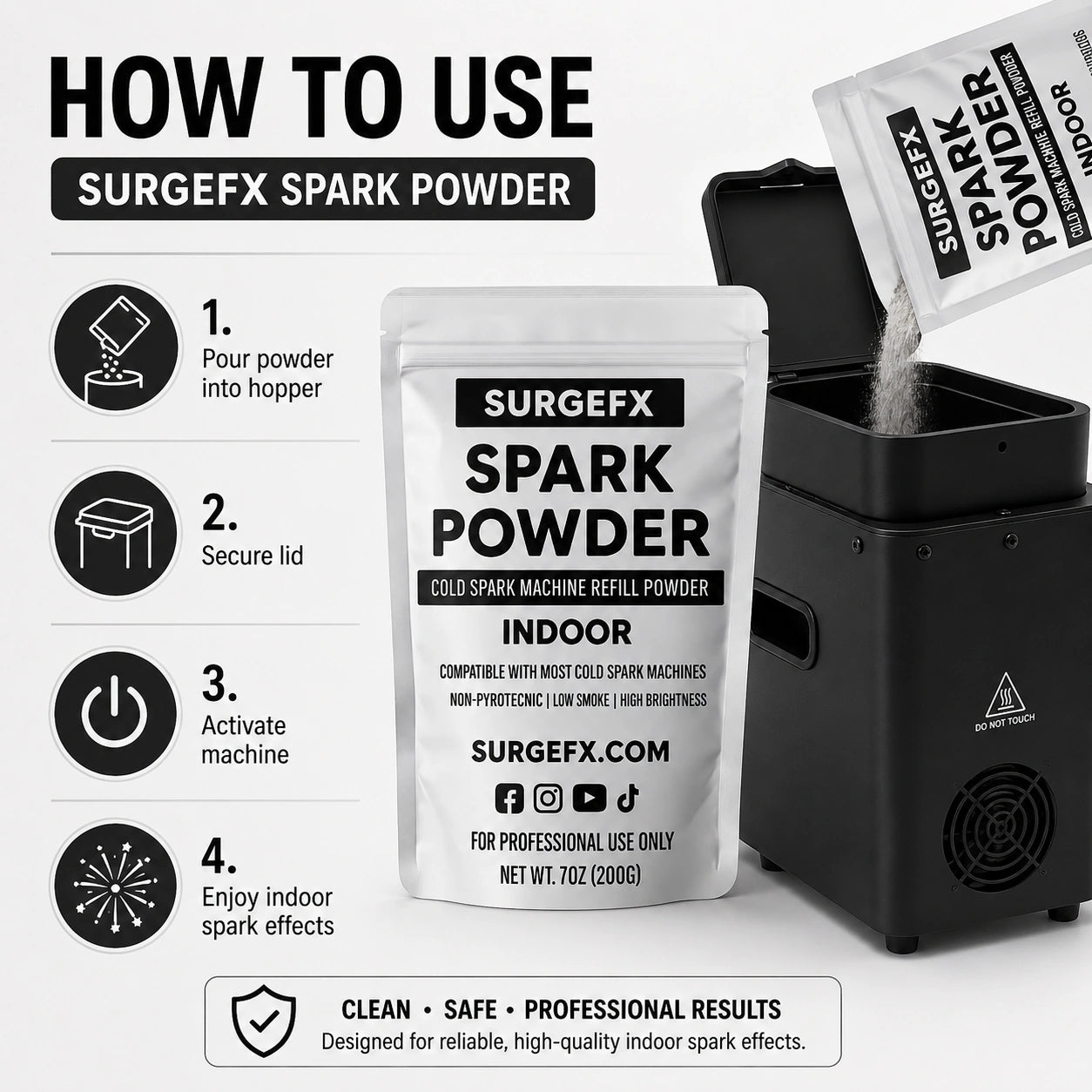 SurgeFX Indoor Cold Spark Powder how to use
