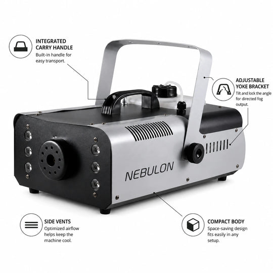 Nebulon 1500 fog machine portable design for DJs, venues, and event production.