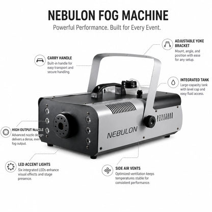 Nebulon 1500 fog machine key features for professional event fog effects.