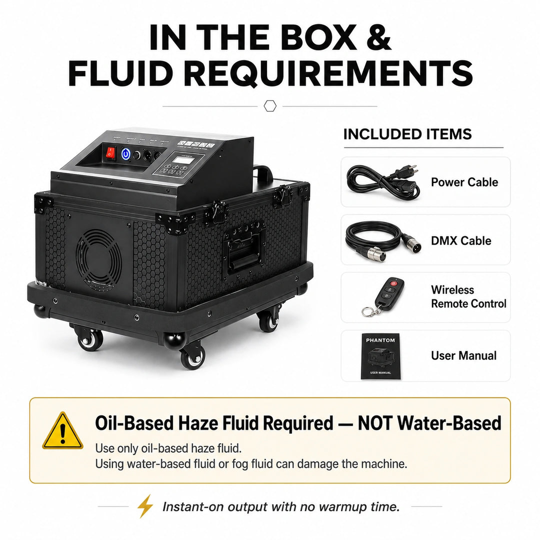 SurgeFX Phantom Haze Machine fluid requirements summary