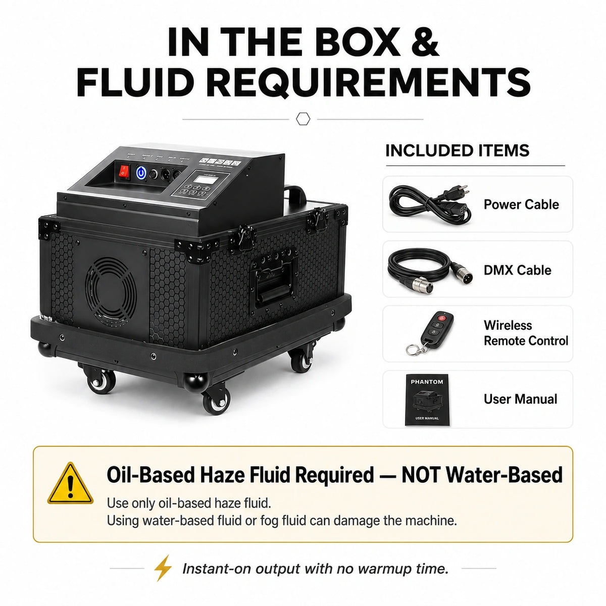 SurgeFX Phantom Haze Machine fluid requirements summary