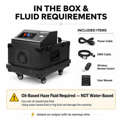 SurgeFX Phantom Haze Machine fluid requirements summary